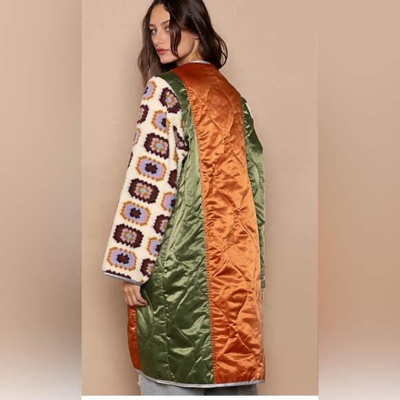 #027 Last 1!! M/L POL cardigan in quilted woven with textured knit patch point - Picture 2 of 6